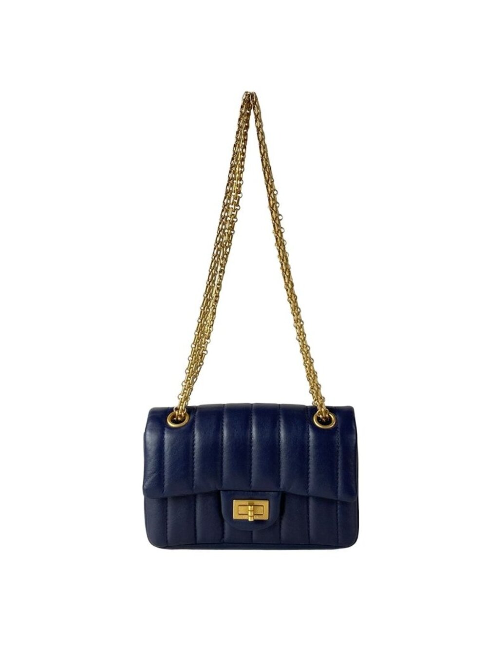 Chanel Shoulder Bag 2.55 New Mademoiselle Navy Chain Gold Lambskin